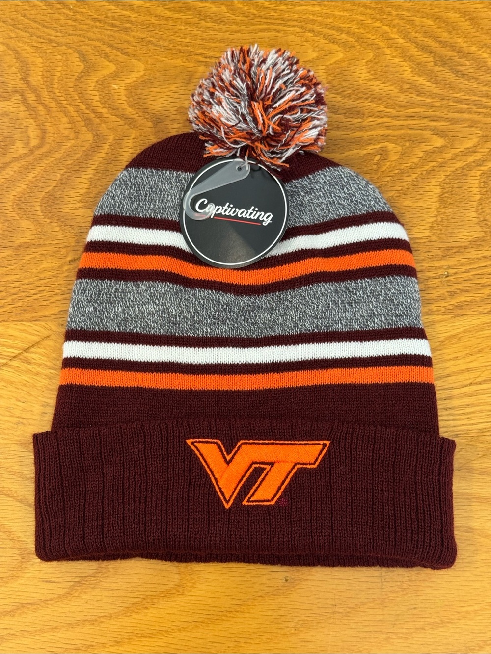 NWT Virginia Tech Pom Beanie Hat in Maroon and Orange